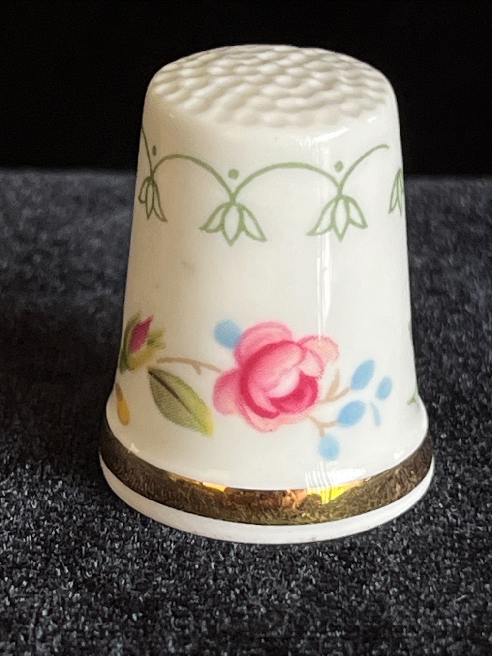 Vintage Royal Doulton Porcelain Thimble, Floral Gold Trim, England